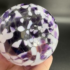 Hand Blown Art Glass Single Tumbler Candle Holder Votive Purple White Spots VTG