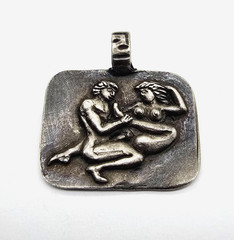 Ancient Roman Erotic Silver Pendant Rare Classical Couple Relief Artifact