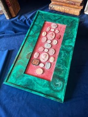 19th Century Italian Grand Tour Intaglio Collection With Painted Faux Malachite