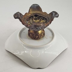 Vintage Victorian style ceramic metal footed trinket dish courting couple