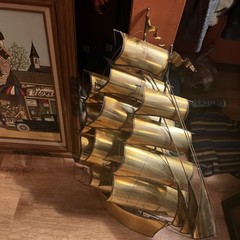 VINTAGE LARGE DEMOTT SHIP SCULPTURE HANDMADE MODERNIST SAIL SHIP SIGNED ORIGNAL