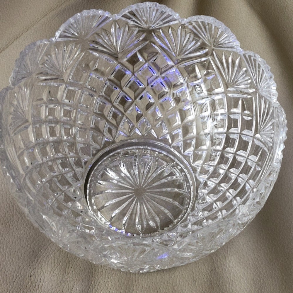 Vintage Shell Fan Pattern 24% Lead Crystal Bowl Imperial Glass Company