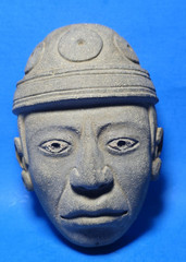 PRE COLUMBIAN AZTEC STONE DIGNATARY PENDANT MASK W BONE INCRUSTATIONS