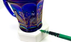 Northwood Signed Carnival Glass Blue Singing Birds Smooth 3 1/2″ Mug 1912-1915