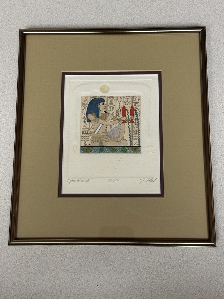 Jan Fleck Aquarius III 3 Signed Hand Colored Egyptian Embossed Numbered 133/150