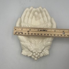 White Ceramic Praying Hands Decorative Trinket Dish Leaf & Berry Open Hands