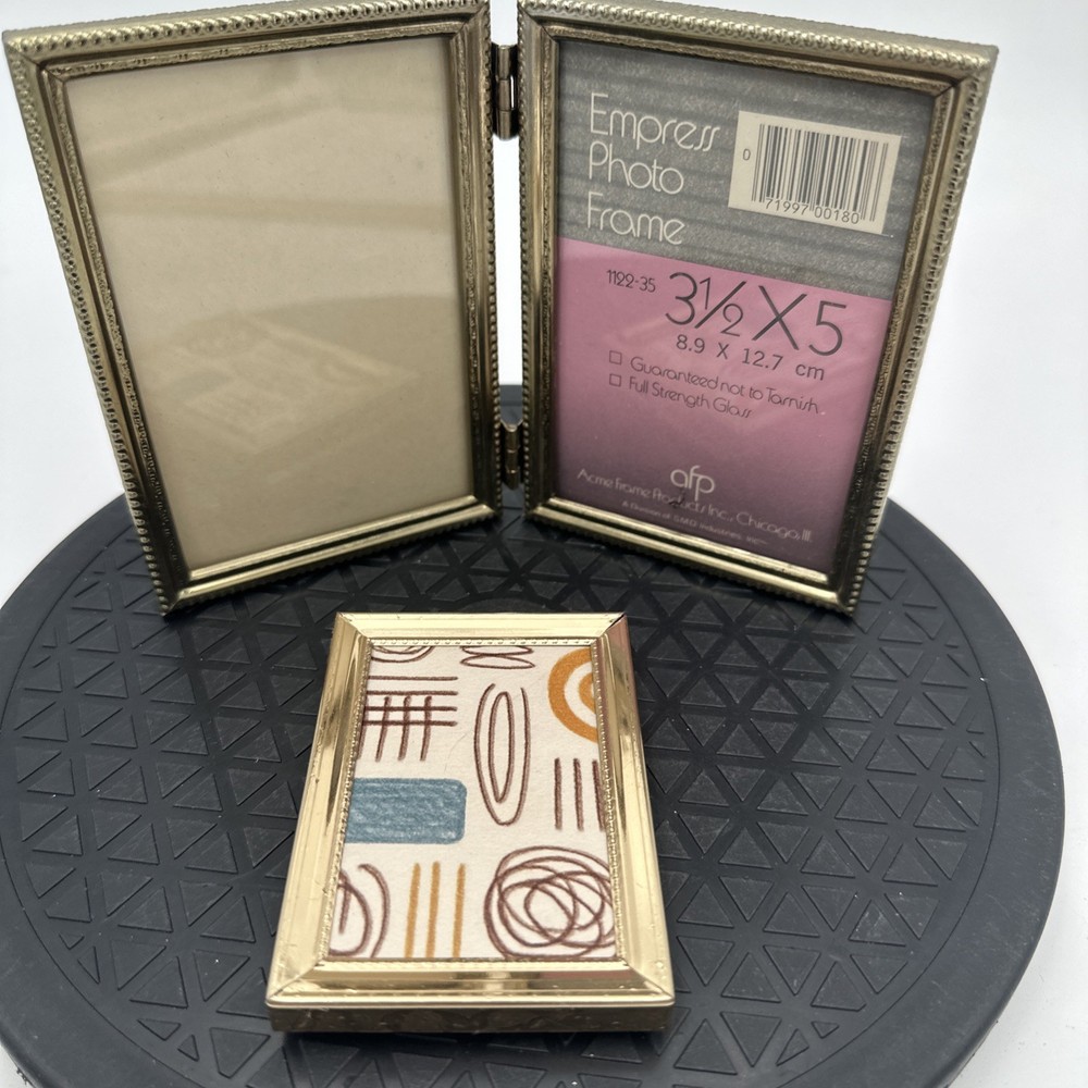 Vintage 3.5×4.5” And 3.5×2.5” Brass Tone Picture Frame Gold USA