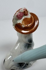 Pico NY Vintage Collectible Porcelain Grey & Black Poodle Figurine Hat w/Flowers