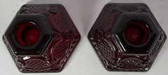 Set of 2 Vintage Avon 1876 Cape Cod Ruby Red Collection Hexagon Candle Holders