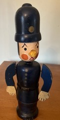 Vintage English Police Bobby Wooden Bank Bobble Head Handpainted Japan 11”