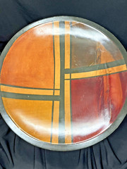 Vintage Colombian Wooden Bowl Hand-Painted Geometric Design 11.5″ Diameter