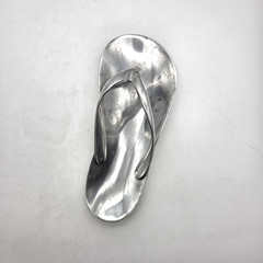 Flip Flop Sandal Trinket Dish Cast Aluminum Silver Color Beach Decor