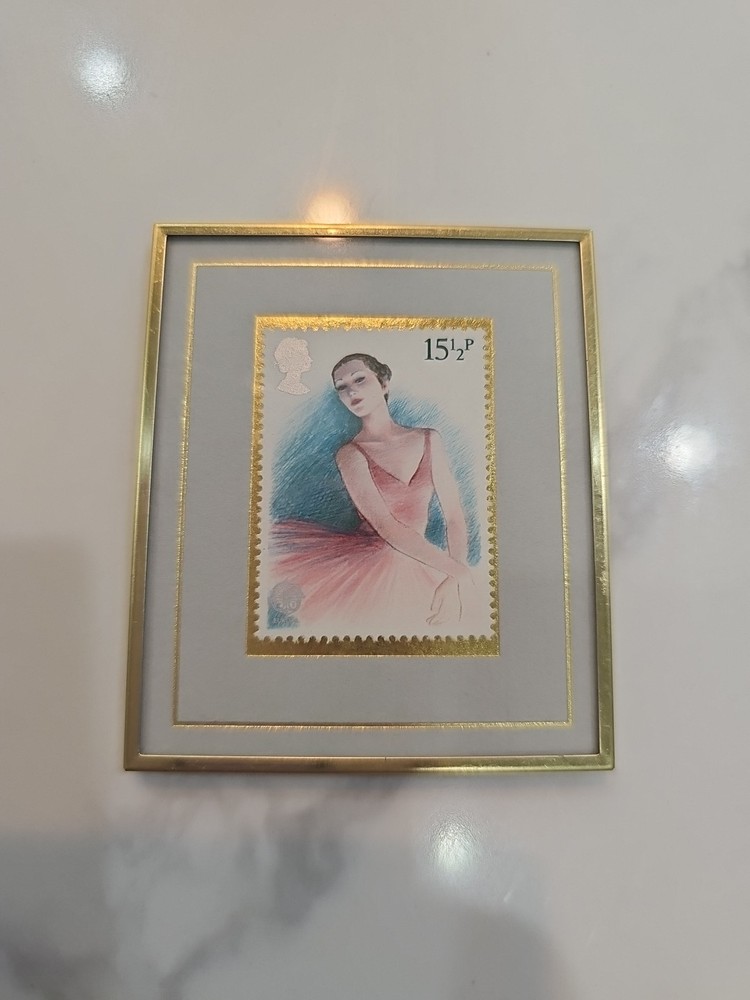 Hanford Heirloom 1982 Stamp Ballerina Great Britain 265/10K Brass Frame.