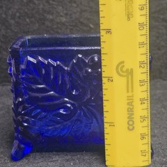 Vtg Boyd Glass Cobalt Blue Footed Playing Card/Cigarette Holder Green Glow