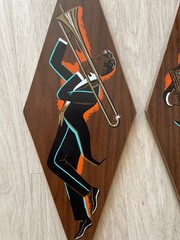2 Vintage Mid Century TruArt Musicians Diamond Shaped Wall Art Decor Pair 21×7″
