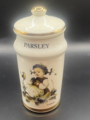 M J Hummel Porcelain Kitchen Spice Jar 24kt Gold Trim PARSLEY vintage 1987
