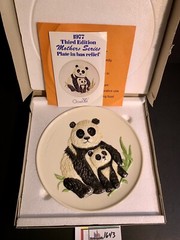 GOEBEL Panda Bear Mother & Baby Ceramic Black & White Plate 1977 Bas Relief
