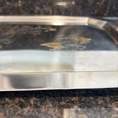 Vintage Serving Platter Inox 15/10 Steel with Green Gold Italy Beautiful Tray