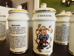 Vintage Spice Jars w/Lids 1987 MJ HUMMEL Porcelain Set of 6 Alpine Switzerland