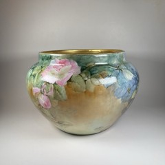 Limoges W.G. & Co France Hand Painted Floral Jardiniere Cachepot 11”W X 7.5” T