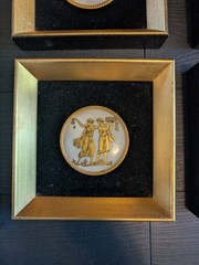 4 Pc Gold And Black Neoclassical Porcelain Wall Plaques Set Square Frame