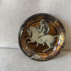 Vintage Art Neoclassical Greek Horse Trinket Bowl Ashtray Decoupage Sungott NYC