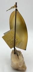 Vintage DeMott Signed Brass Sail Boat Sculpture w/ Onyx Base Nautical, Orig. Tag