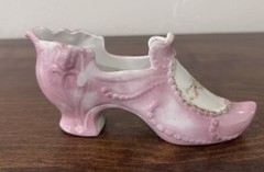 2 Antique 1868 Porcelain Slippers Victorian Edwardian Gold Trim Hand Painted PJF