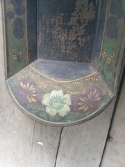 ANTIQUE Rectangle Green Black Gold TOLEWARE Tin TRAY Hand Painted