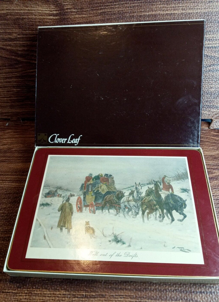 Clover Leaf Vintage Table Mats, Coaching Scenes (Qty. 6) Made in United Kingdom