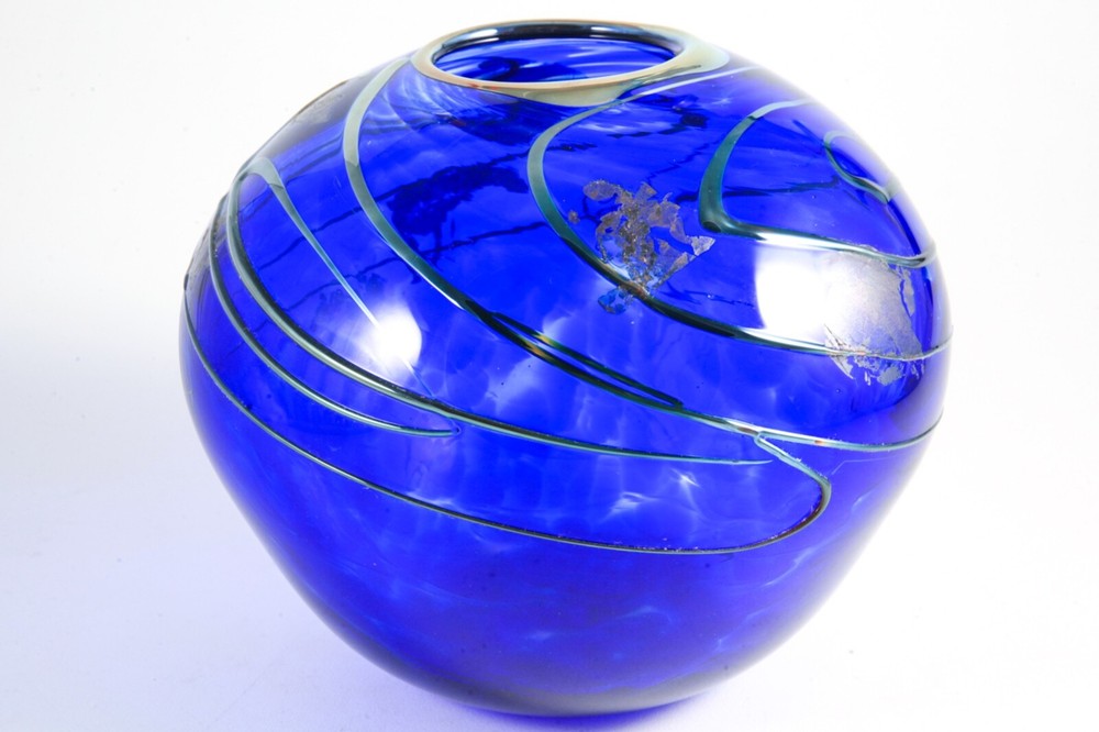 VTG Scott & Laura Curry Signed Dated PNW Studio Art Glass Hand Blown Vase Blue