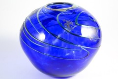 VTG Scott & Laura Curry Signed Dated PNW Studio Art Glass Hand Blown Vase Blue