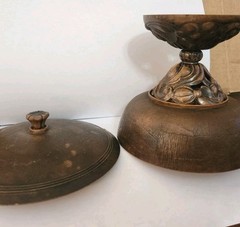 Vintage Footed Wood / Resin ? Candy Trinket Dish Etched Carved Floral w/ Lid