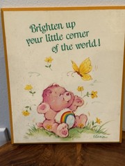 Vintage 1982 Care Bear Wooden Picture Made In USA Cheer Bear