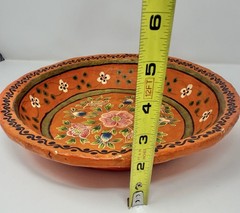 Vtg Artisan Hand Painted Floral Papier Mache Bowl Platter Folk Art Decor
