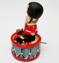 Vintage Working Music Box Boy Soldier Gun Bass Drum Toy Train Song School Days