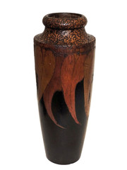 Large Art Nouveau Pokerwork Vase, 30 cm, Gumleaves