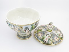 Capodimonte Footed Candy Dish with Lid Featuring Cherub Finial