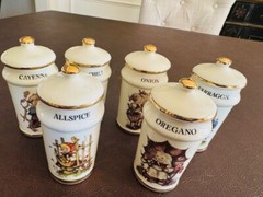 Vintage Spice Jars w/Lids 1987 MJ HUMMEL Porcelain Set of 6 Alpine Switzerland