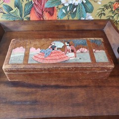 Antique early 20th century Edwardian leather bound silk lined hand painted box
