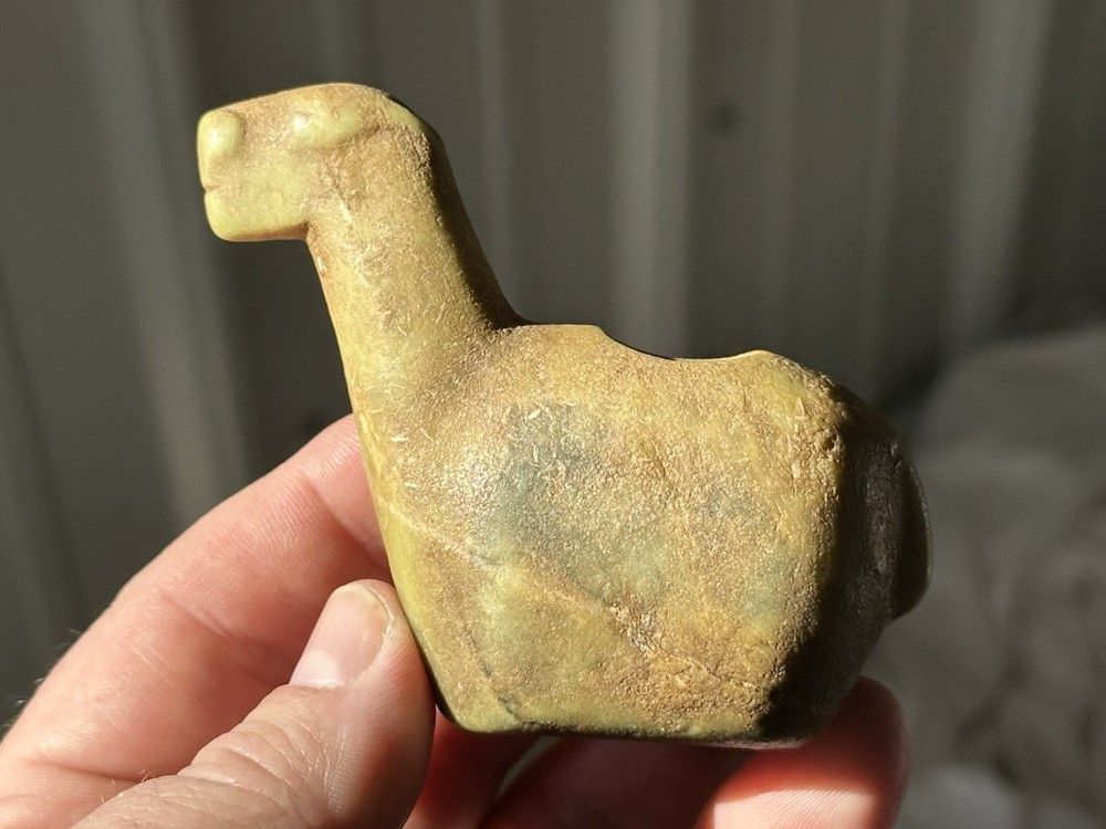 COLORFUL PRE-COLUMBIAN CANOPA LLAMA EFFIGY VOTIVE CONTAINER, PERU, MOTLEY COA