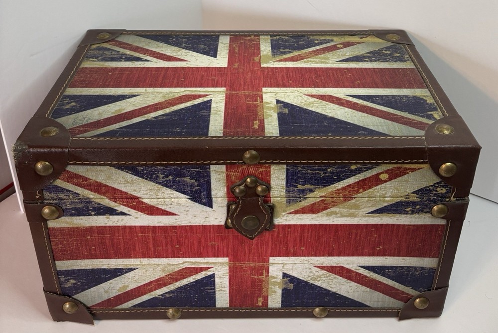 Union Jack UK Flag Treasure Box Chest United Kingdom Trunk Collectible