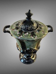 Antique Samovar Tea Urn Jackfield Black Jet Ware Hand-Painted
