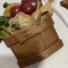 2 Vintage Sexton Cast Metal Wall Hanging Fruit and Vegetable Basket Art 1976