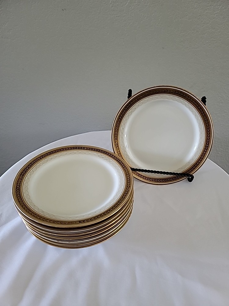 Vintage 7 1/2 Limoges France White W/ Gold Trim Bread & Butter Plates set of 8