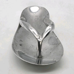Flip Flop Sandal Trinket Dish Cast Aluminum Silver Color Beach Decor