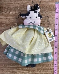 Vintage Cow Angel Hand Crafted Painted Country Farm Cloth Body 11” Gingham Skirt