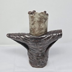 Handmade Studio Pottery Sculptural Vase Textured Brutalist Stoneware Art Vessel
