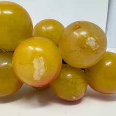 Vtg MCM Genuine Alabaster Grapes Hand Carved Italy Amber Honey Stone Wood Stem