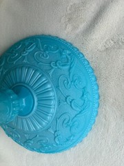 Opaline Blue Milk Glass Portieux Vallerysthal PV Griffin Phoenix Dragon Compote